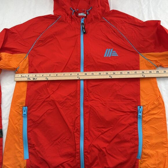 Aldi Gear Jacket Medium Red Orange Blue Hooded Full Zip Windbreaker - Picture 10 of 10